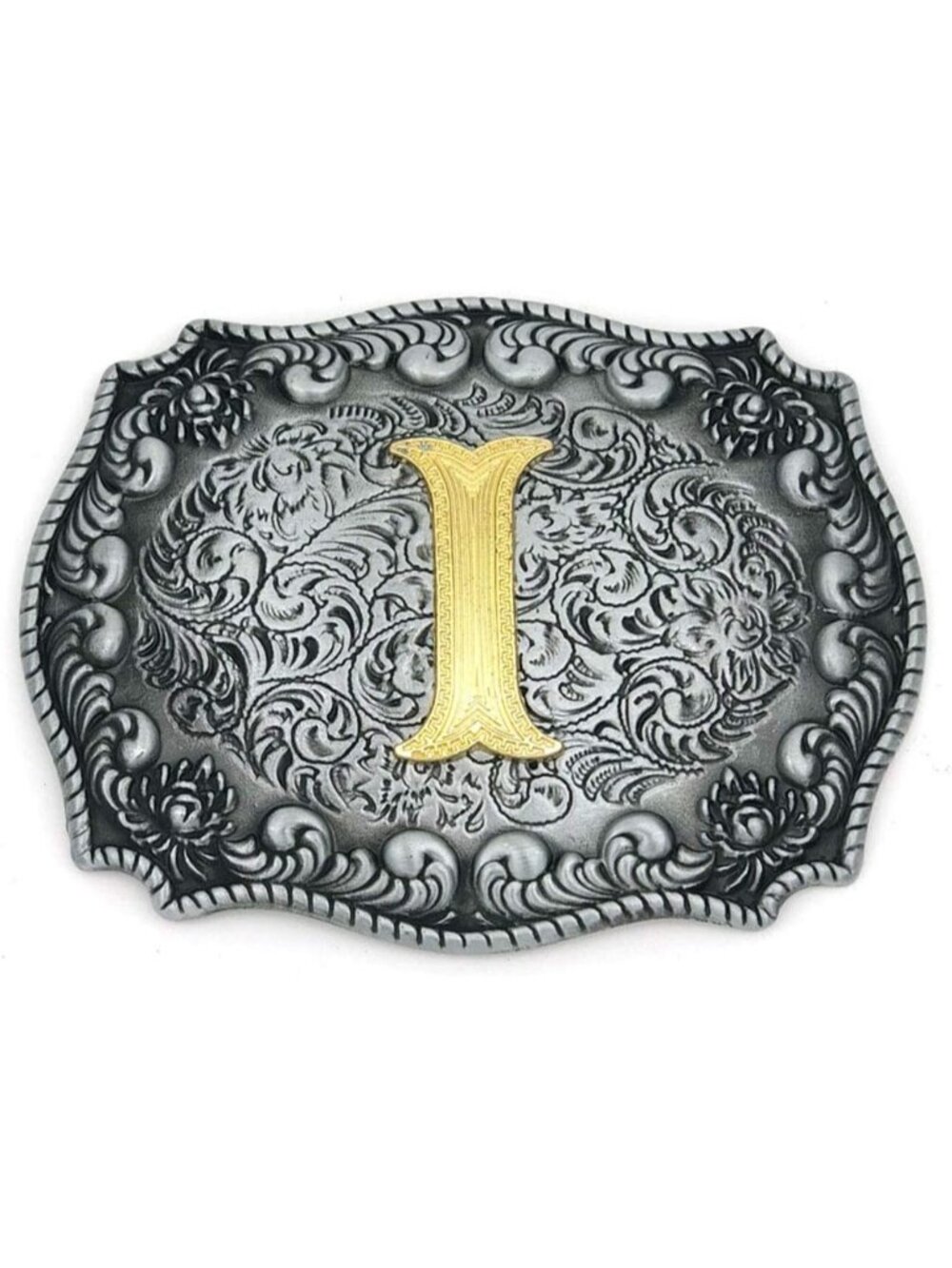Unisex I Imported Western Silver Large Belt Buckle Initial Letters Rodeo